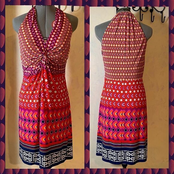 Laundry Shelli Segal Twisted Cinched bust geometric halter Dress Size 6 - Picture 1 of 12